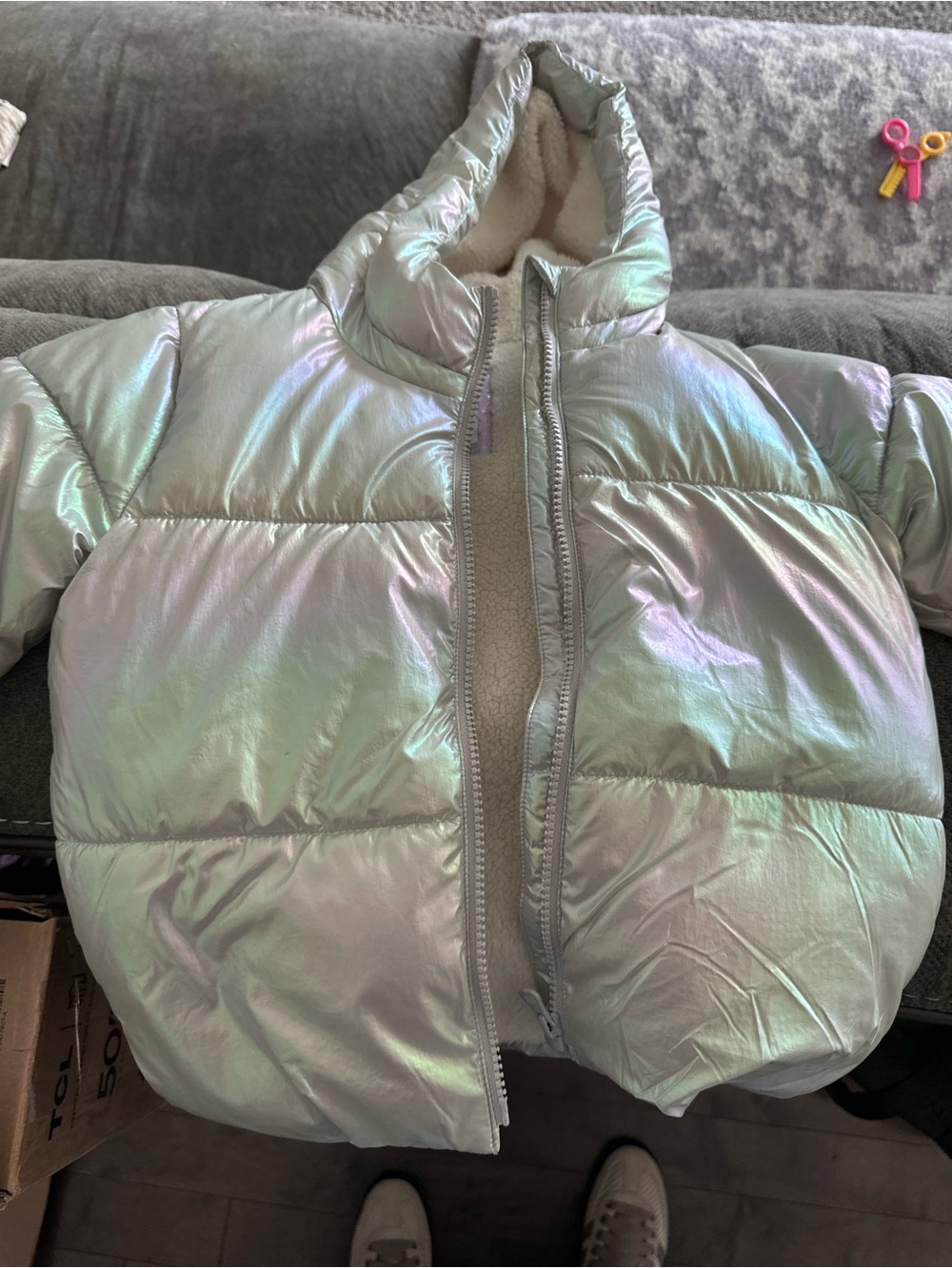 Kids Iridescent Puffer Jacket - Shimmery Silver